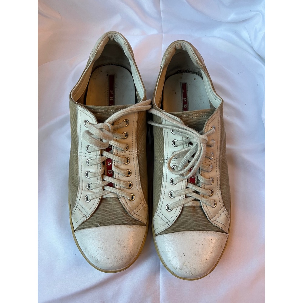 Prada Vintage Men's Low Top Sneakers Beige Tan Sz 8